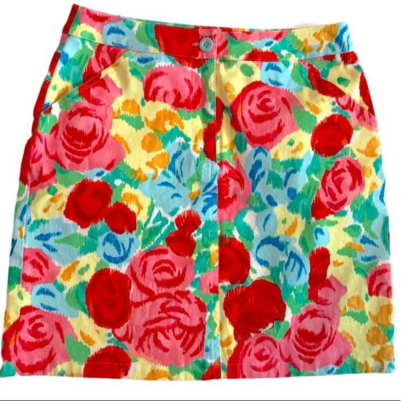 Talbots Pink Red Yellow Floral Casual Straight Pencil Stretch Skirt Women's 4 - Picture 3 of 11
